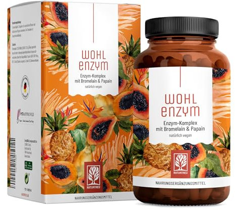 Wohlenzym Enzym Komplex mit 800mg Bromelain (5000 F.I.P), Papain, Rutin - Ananas & Papaya Enzym vegan - Immunsystem* Unterstütztung - Magensaftresistente Kapseln von NATURTREU®