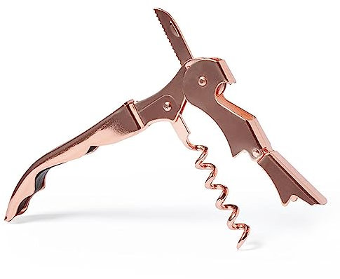 TIENDA EURASIA - Sacacorchos Abridor, Color Cobre, 2 Tiempos, 12x2,1x1,3 cm, Abridor de Vino, Cuchilla Cortacapsulas Integrada, Acero Inoxidable, Sacacorchos de Palanca, Vino, Abrebotellas