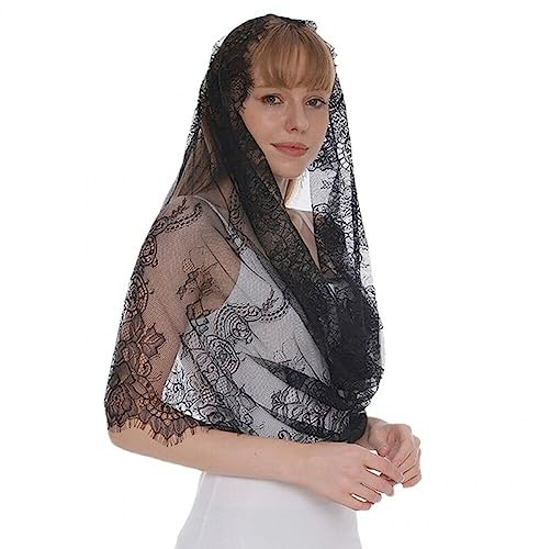 Ericetion Mujeres Lace Mantilla Iglesia Católica Capilla Velo De La Cabeza Formal Cubierta Bufanda Bordada Española para La Comunión De Masas Latinas
