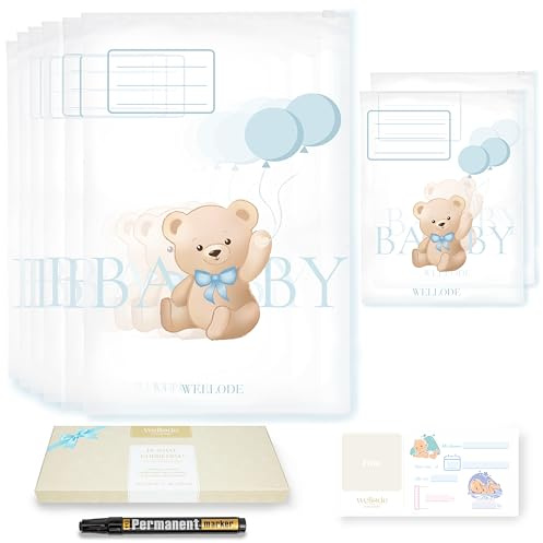Wellode® 8 Bustine Corredino Neonato Ospedale Teddy Bear, 6 Grandi e 2 Piccole - Sacchetti Cambio Neonato Riutilizzabili per Asilo e Viaggi - Idea Regalo Nascita Baby Shower e Lista Nascita Bebè