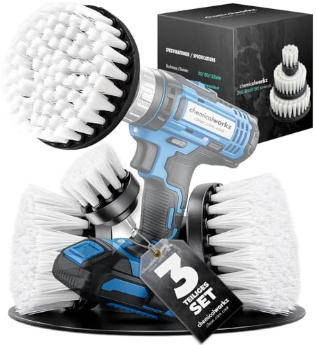 chemicalworkz Drill Brush Set Reinigunsbürsten - Bürstenaufsatz Akkuschrauber, Reinigt Auto, Felgen, Polster & mehr | Reinigungsbürste Akkuschrauber I Bürstenaufsatz Bohrmaschine I 3-teilig