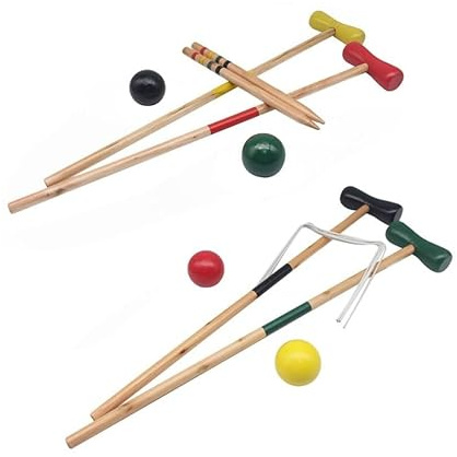 L & P Home & Gifts Lesser & Pavey Garden Games Croquet 4 Players Set | Mallets, Balls, Wickets & Stakes Game Set | Outdoor Games for Families, Kids & Adults | Durable Solid Croquet Game Set