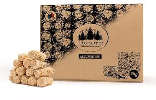 Le Bouscatier 100% Natural Wool and Wood Wax Fire Starter for Fireplace, Stove, Stove, Barbecue, Fire Pit. 400 to 420 Wood Fibre Firelighters Odourless Match Box