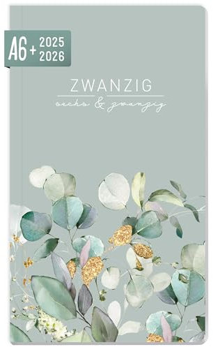 Häfft® Monatskalender 2025/2026 A6+ Slim Minty Leaves 1 Monat auf 2 Seiten, Taschenkalender für 17 Monate: Aug. 25 - Dez. 26, Monatsplaner klein - nachhaltig & klimafreundlich