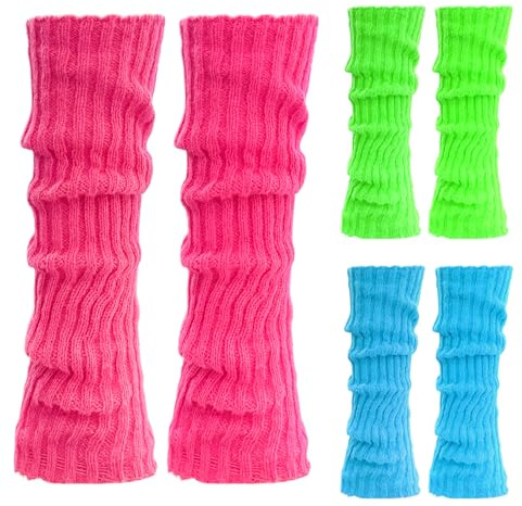 WILLBASIC Neon Leg Warmers 3 Pairs 80s Accessories for Women, Neon Women's Heavy Soft Extra Long Leg Warmers(Hot Pink,Green,Blue)