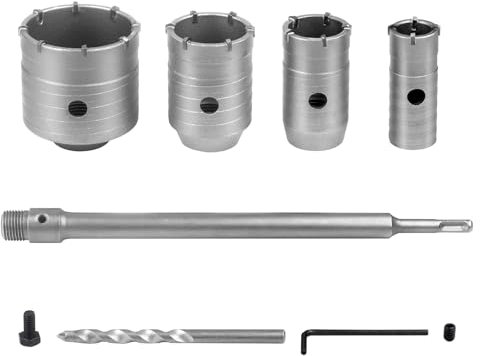 MAXAZTEX Trockenbohrkronen-Set für Beton – 6-tlg. Set Ø 30/40 / 50 / 68mm mit 320mm Rundschaft & SDS-Plus Adapter – Hohlbohrkronen für Mauerwerk, Ziegel, Zement, Stein, Fliesen & Klimaanlagenmonta