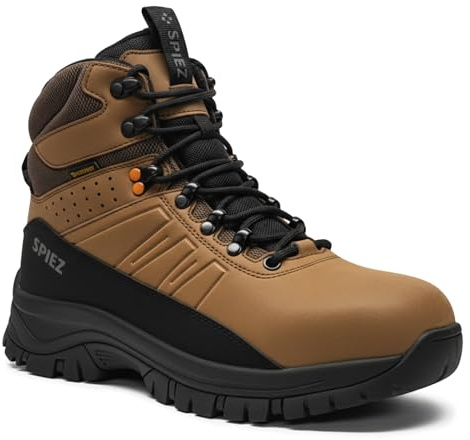 SPIEZ Botas de seguridad para hombre S2 – Zapatos de seguridad ligeros con puntera composite, antideslizantes, resistentes al agua y antiestáticos Marrón, EU 43