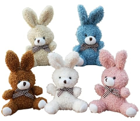 PolMinrs 5 Pack Mini Animal Plush Toy Assortment (16cm) Rabbit Plush for Small Animals Plush Keychain Decoration,Backpack Decoration Carnival Prizes,Birthday or Various Festive Room Decor Gifts