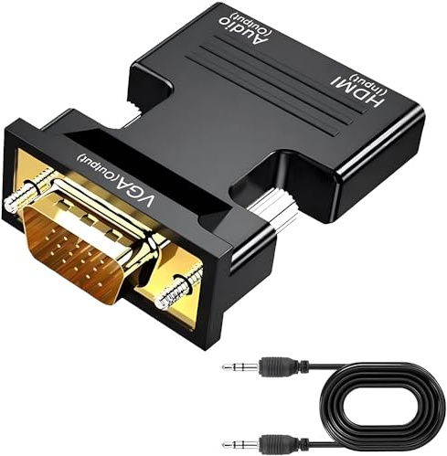 HDMI to VGA Adapter, HD 1080P Audio Video Converter with 3.5mm Jack,Gold-Plated Connector (Female to Male) for Computers,desktops,laptops,PCs,Monitors,projectors,HDTVs,Raspberry Pi,Roku,Xbox,etc