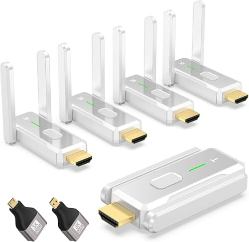 Transmisor HDMI Inalámbrico y 4 Receptores, Alcance 150m HDMI Inalámbrico, 1080P@60Hz Doble Banda 2.4G/5G para Streaming, Conferencias de PC a TVs/Monitores/Proyectores, Plug and Play
