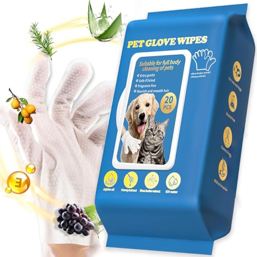 Guantes de limpieza para perros y gatos, guantes de limpieza y desodorización, pelo de perro y gato, limpiadores de cara, orejas, ojos y patas, toallitas de aseo de mascotas, pelaje nutritivo (20