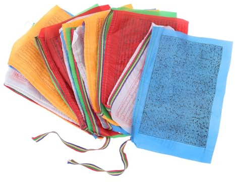 SUPVOX 20 banderas de oración tibetanas coloridas de seda 28 x 35 cm, resistentes a la intemperie, banderas de jardín para exteriores, banderas de viento budistas para meditación y decoración