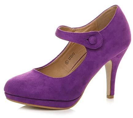 AJVANI Womens Ladies mid high Heel Mary Jane Evening Work Platform Bridal Party Prom Court Shoes Size.