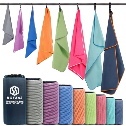 HOEAAS 2 Pack Microfiber Travel & Sports & Beach Towel-XXL(72 x32”+24 x 12”)-Lightweight, Compact, Super Absorbent,Fast Dry for Outdoor,Yoga,Camping,Gym+Buckled Carry Bag(XXL, Purple)
