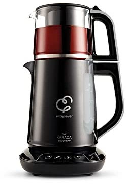 Karaca Caysever Teekanne Sprechende Teemaschine Chrome, 1.5 LT Wassertank, 0.8 LT Glaskanne, Türkischer Teekocher, Teepot, Wasserkocher, Water Kettle, Teepot und Wasserkocher, Caydanlık