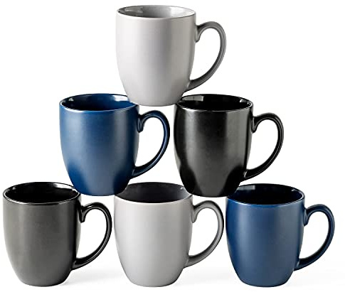 AmorArc 16oz Coffee Mugs Set of 6, Large Ceramic Coffee Mugs for Man, Woman, Dad, Mom, Modern Coffee Mugs Set with handle for Tea/Latte/Cappuccino/Milk/Cocoa. Dishwasher&Microwave Safe, Multi