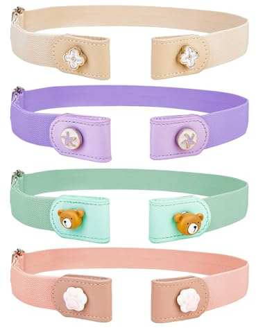 Kawuwa 4 Pieces Buckle Free Stretch Belt Comfortable Invisible Elastic Belt Adjustable Belt (Mac3 Series)