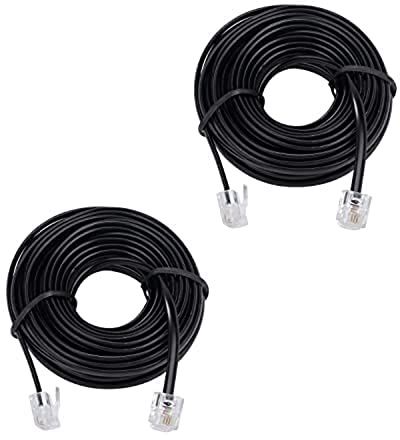 20ft Phone Telephone Extension Cord Cable Line Wire with Standard RJ11 6P4C Plugs for Landline Telephone,(Black 6M, 2Pack)