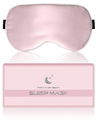 Masque de Nuit, Masque de Sommeil Antiallergique et Occultant en Soie Pure à 100%, Avec Bandeau Réglable, Convient Aux Hommes et Aux Femmes (Rose)