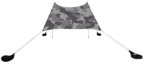 Neso Grande Portable Beach Tent Sun Shelter - Lightweight Beach Shade Canopy - Easy Setup for Family Outings - Patented Reinforced Corners - UPF 50+ Sun Protection - 7ft Tall, 9 x 9ft - Grey Camo