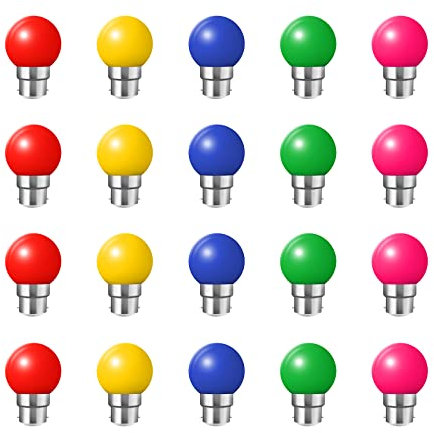 Lampadine a baionetta B22-Confezione da 20 lampadine a LED Feston 2W,Lampadina (equivalente a 20W) a risparmio energetico blu Golfball, piccole lampadine di Natale BC Cap,rosso, giallo, rosa, verde,