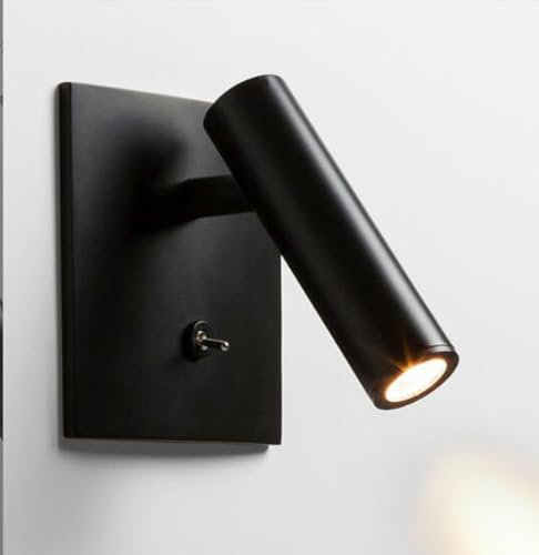 SXYSXYSXY LED Wandleuchte Nachttischlampe mit Schalter 3W Leselampe 3000K Dreh-und schwenkbarem Wandleselampe Aluminium Schlafzimmer Büro Hotels Wohnzimmer Wandspot,Schwarz