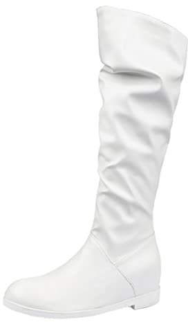 Stivali in pelle da donna con zeppa – Stivali alti al ginocchio a gambo lungo, in pelle PU, eleganti stivaletti da equitazione, Z01 bianco, 41
