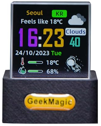GeekMagic - Mini ologramma 3D a forma di cubo, cornice portafoto elettronica, display flessibile con album fotografico personalizzato, orologio digitale intelligente con stazione meteorologica,