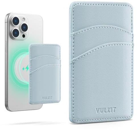 VULKIT Porte-Cartes de téléphone Magsafe Portefeuille de téléphone Fin en Cuir pour Femme avec Blocage RFID Étui pour Cartes de crédit Étui pour Cartes à l'arrière du Smartphone (Bleu)