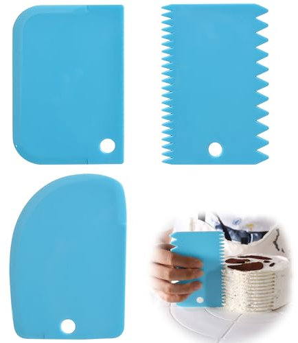 WOLMIK Teigschaber Kunststoff Set, 3 Stück Teigkarte Zahnspachtel Kuchenschaber Strukturpaste Spachtel Cremeschaber für Küchen Backen Rand Dekorieren