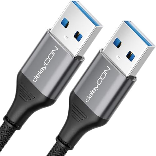 deleyCON 0,5m Câble USB 3.0 - Super Speed 5Gbit/s (A Mâle vers A Mâle) Connecteur en Aluminium + Câble en Nylon Câble de Données pour Ordinateur Portable, HDD, Imprimante, Modem, Disque Dur, etc.
