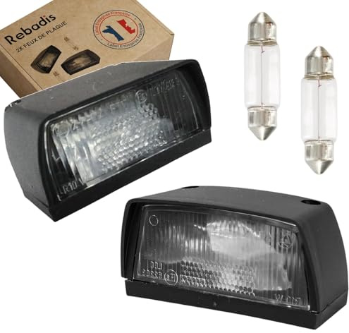 Rebadis Lot 2 Feux Éclairage de Plaque d'immatriculation pour Remorque avec ampoules, Feu éclaireur de plaque minéralogique lampe 12V caravanes