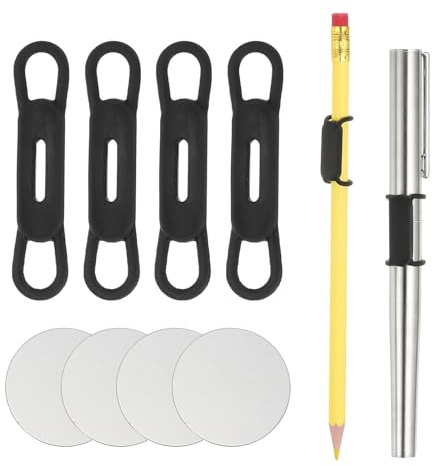PATIKIL 4 Pcs Soporte Magnético Para Lápices Y Bolígrafos, Soporte De Lápices Flexible De Silicona Organizador Ajustable Con 4 Láminas De Metal Para Neveras Pizarras , Negro