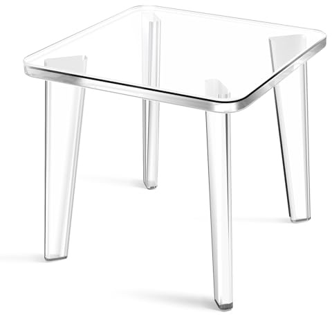 BOPKOWI Acrylic Stool,Squre Shower Stools with Non-Slip,12 X 12 X 9.8 in Acrylic Plant Stand for Office Bathroom Living Room,Capacity 200 lbs