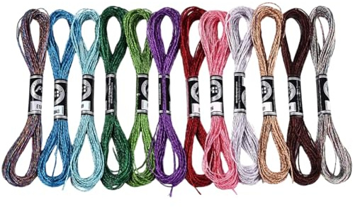 CABODYALS 12 matassa 6 fili Filo Da Ricamo Metallico Glitterato Filo per Punto Croce Filo per Braccialetti Dells'Amicizia In Poliestere Colorato Scintillante colonneto Sfuso per Cucito A Mano Artigian