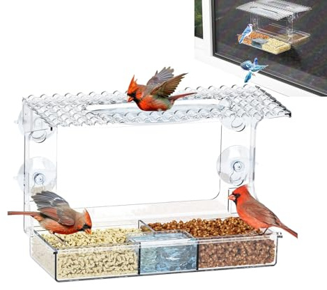 Comederos para Aves para Ventana Exterior | Distribuidores Transparentes para Exterior,Contenedor de Comida Transparente e Impermeable con Decoración Exterior para Jardín