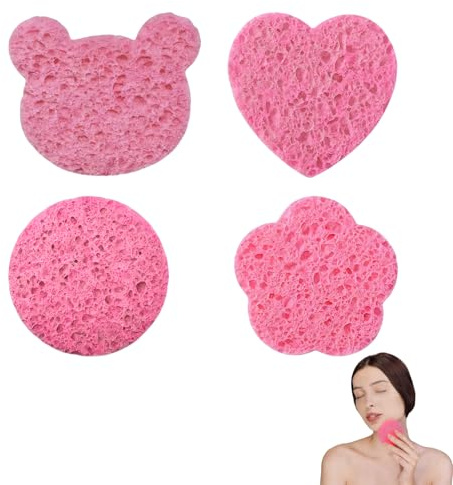 ZWWOGE 4 Pièces Éponge Exfoliante Visage Konjac Formes Cœur Fleur Éponge Nettoyante Lavable Réutilisable Pour Démaquillage et Soin du Visage Douce Accessoire Beauté Soin Peau brosette dentaires