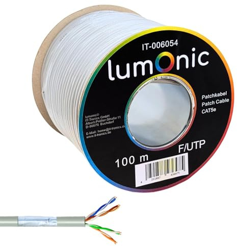 Lumonic 100m Netzwerkkabel CAT 5e F/UTP I CAT5e-kabel, Gigabit Lan Kabel, Ethernet Kabel I Flexibles Patchkabel geschirmt, für den Innenbereich bis 100 MHz