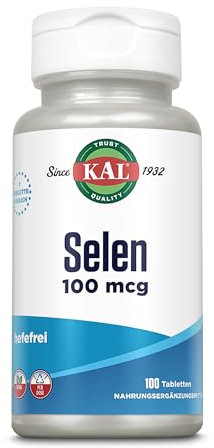 Kal Selen | 100mcg | 100 Tabletten | vegan | ohne Gentechnik | ohne Zucker | laktosefrei | glutenfrei | laborgeprüft | Nahrungsergänzungsmittel mit Selen | essentielles Spurenelement