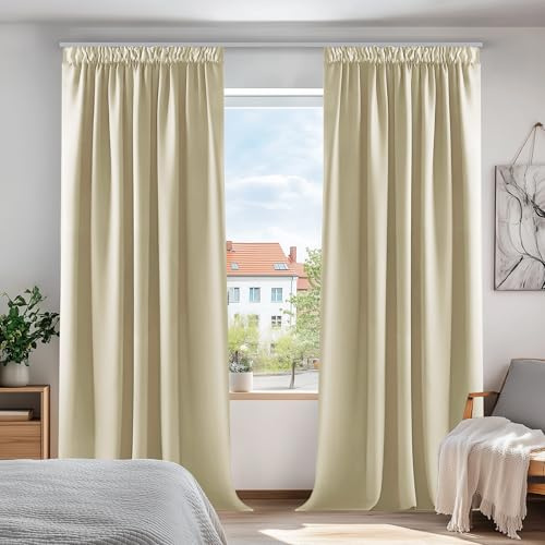 Deconovo Tende Oscuranti per Interni 2 Pezzi, Termiche Isolanti, Tende Soggiorno Moderne, 140x290 CM (Larghezza x Altezza), Beige