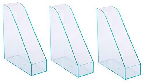 Osco Acrylic Magazine Rack File Sorter, Extra-Wide Desk Floor File & Magazine Holder, Thick Premium Acrylic Display for Office, Home, Study - Glasslook (3-Pack)