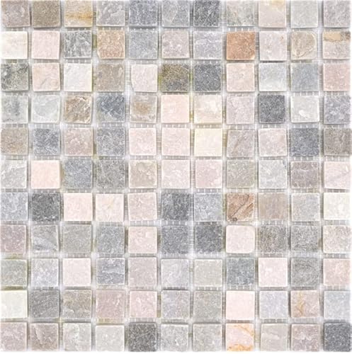 Piastrelle a mosaico, in pietra naturale, al quarzo, beige, parete posteriore della cucina, paraspruzzi grigio MOS36-0206_f