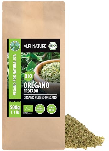 Ekologisk oregano rubbed, oregano från kontrollerad ekologisk odling, glutenfri, laktosfri, laboratorietestad, vegan, 100% naturlig utan tillsatser (500 GR)