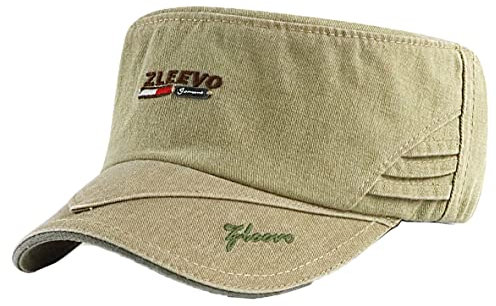 RUICHENG Herren Military Army Cap Baumwolle Flat Top Baseballmütze Militär Kappe Kadettenhut Sonnen Kappe Verstellbare (Beige)