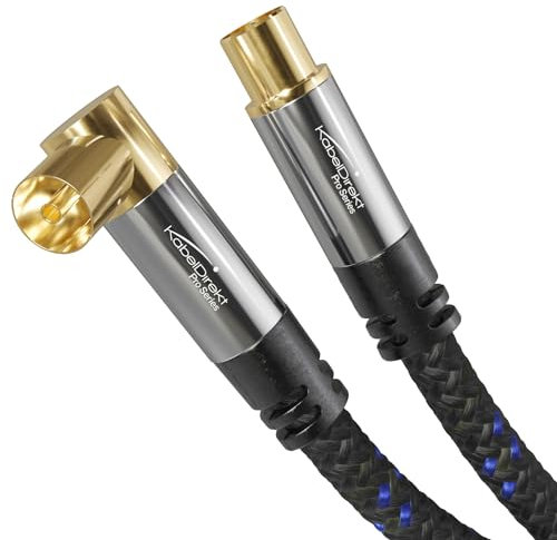 4K aerial cable Nylon braided, TV cable 90° angled/straight connector – 1m – break-proof metal plugs for digital & analogue TV (angled female to straight male for DVB-C/DVB-T/DVB-S) – CableDirect