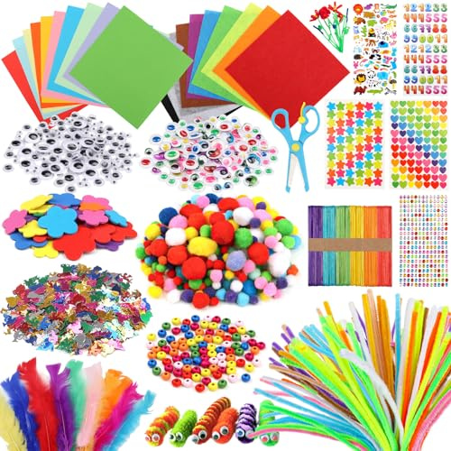 DOITEM Pipe Cleaners Craft Supplies, 1000+Pcs Arts and Crafts Supplies DIY School Craft Project Including Pipe Cleaner Wiggle Googly Eyes Pom Poms for Kids Age 4 5 6 7 8 Gifts for Girls Boys Crafts