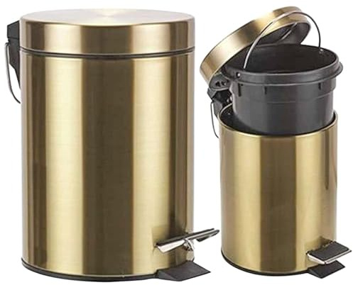 SAFRI 3 Litre Pedal Bin with Inner Bucket for Kitchen Bathroom Toilet Office Home Rubbish Soft-Close Lid Golden Basket (Golden)