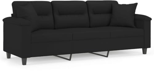 Willood 3-Sitzer-Sofa mit Kissen Liegesofa für Wohnzimmer, Polstersofa Sessel Relaxsofa Loungesofa Relaxcouch Schwarz 180 cm Mikrofasergewebe