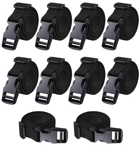 Confezione da 10 cinghie multiuso 2,5 cm, fibbia rapida, cinghie regolabili nylon, campeggio, bagagli, zaini, biciclette, 200 cm, sport all'aria