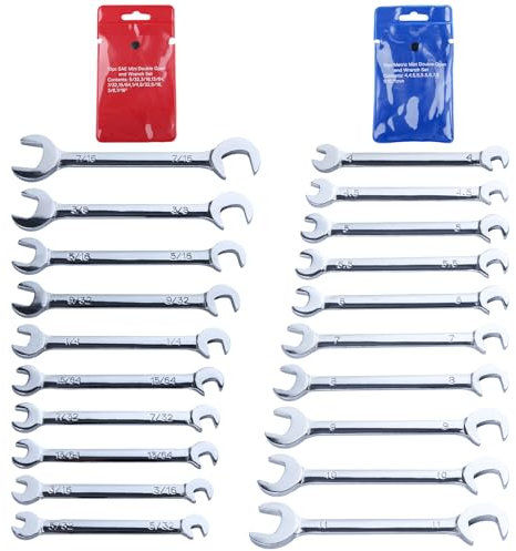 INJOYTEC Mini chiave a doppia estremità aperta, set di chiavi angolari metriche SAE Set di chiavi super sottili con estremità aperta Set di chiavi combinate con custodia da 20 pezzi